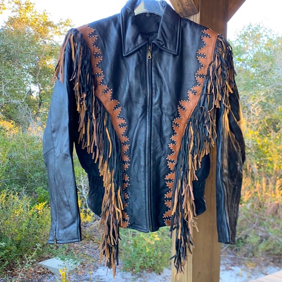 Jackets & Blazers - 🎓$50/CollegeBlowoutSale📚-Reg$100-CustomSoftLeather jacket with fringe & rivets